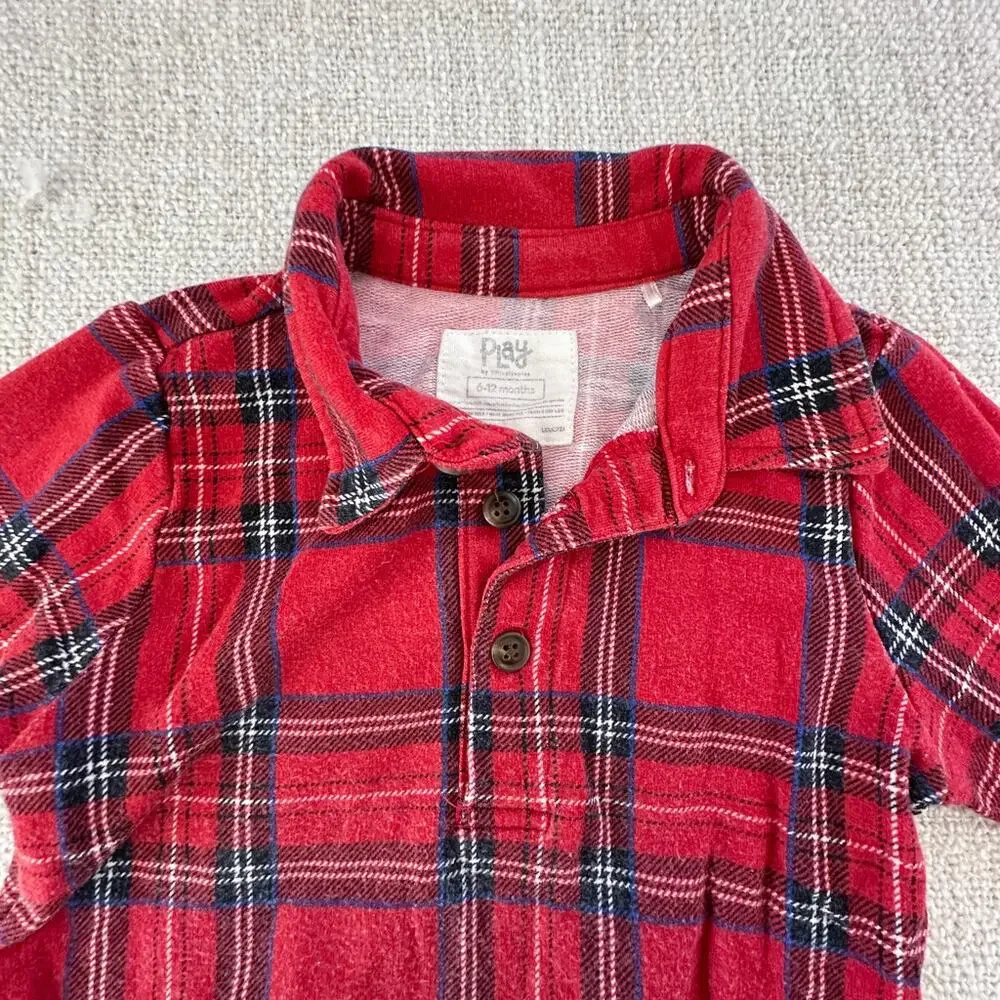 Little Sleepies Red Plaid Romper GUC 6-12mo